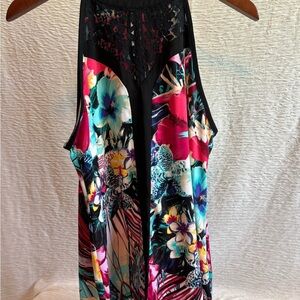 Nicole by Nicole Miller Floral & Black Lace Tank Blouse Women’s Size M